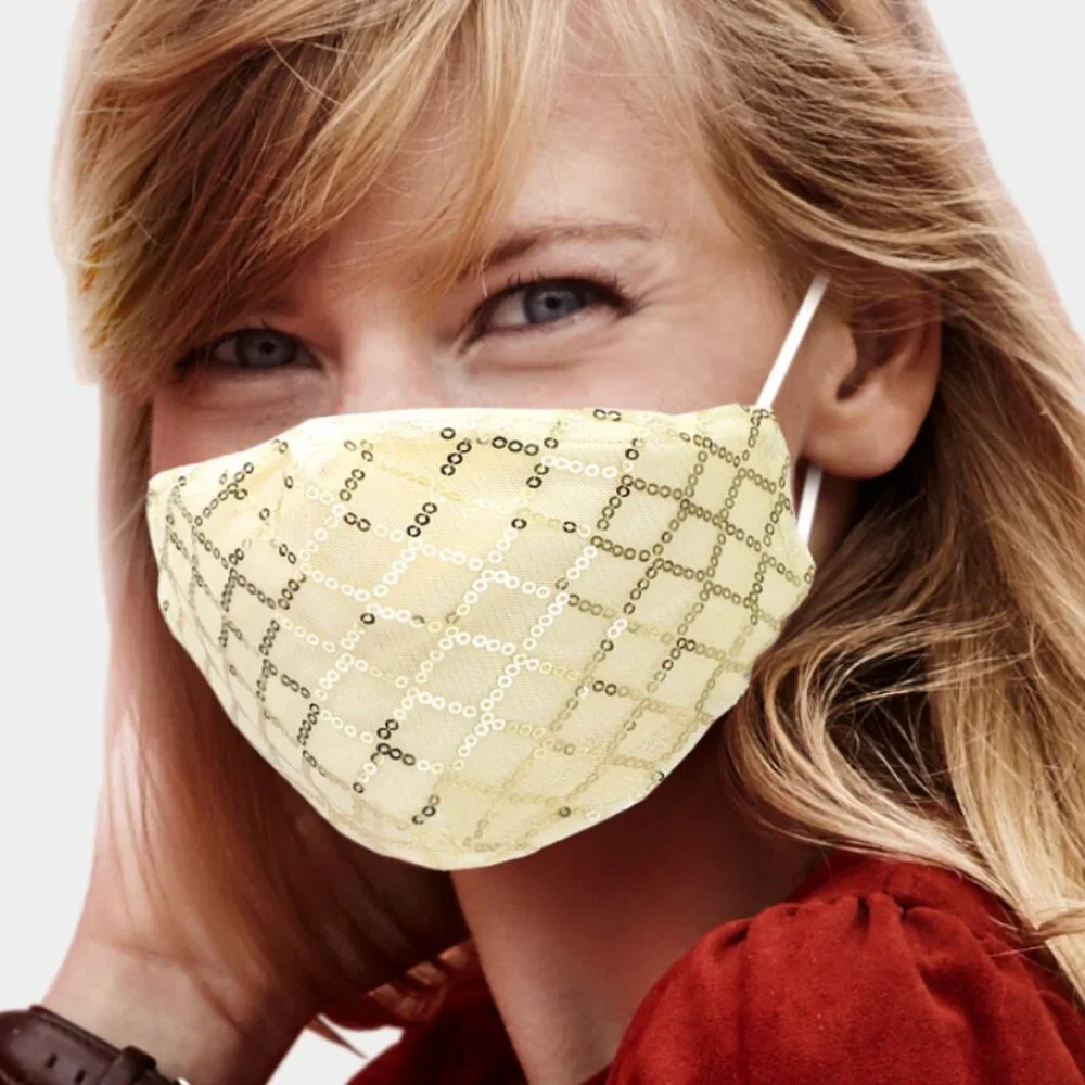 Yellow Sequin Face Mask Sparkly Reusable Fashion Party Mask NWT